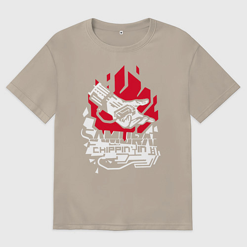 Мужская футболка оверсайз Cyberpunk 2077 SAMURAI / Миндальный – фото 1