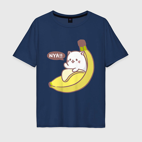 Мужская футболка оверсайз Банано - кот / Тёмно-синий – фото 1