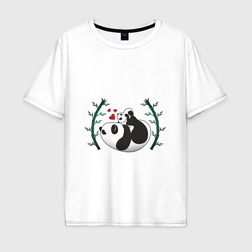 Мужская футболка оверсайз Мама панда с малышом / Белый – фото 1