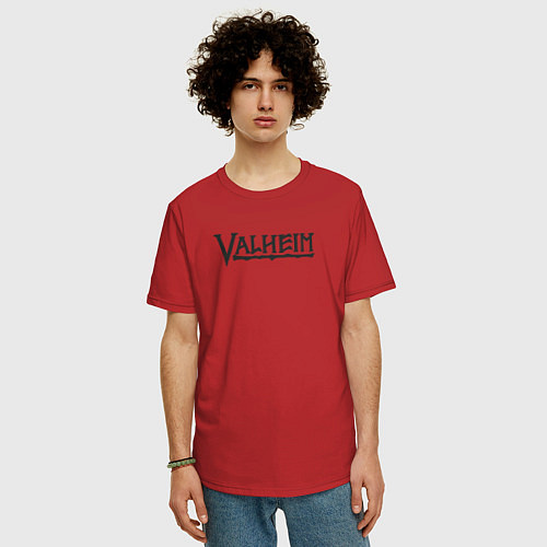 Мужская футболка оверсайз Valheim logo / Красный – фото 3