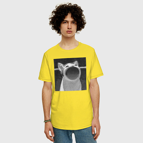 Мужская футболка оверсайз ЧБ Pop Cat / Желтый – фото 3