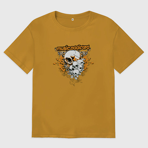 Мужская футболка оверсайз Черепа / Горчичный – фото 1