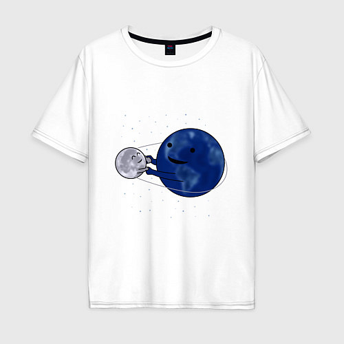 Мужская футболка оверсайз Земля и луна кружатся в космосе / Белый – фото 1