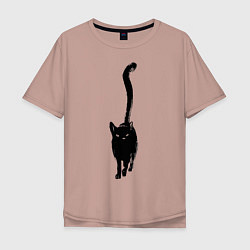 Мужская футболка оверсайз Черный кот тушью