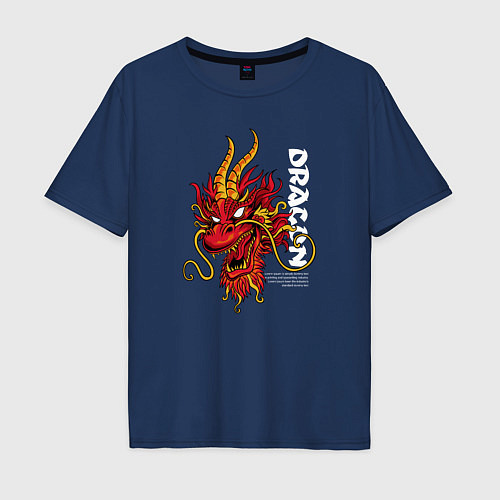 Мужская футболка оверсайз Китайский дракон / Тёмно-синий – фото 1