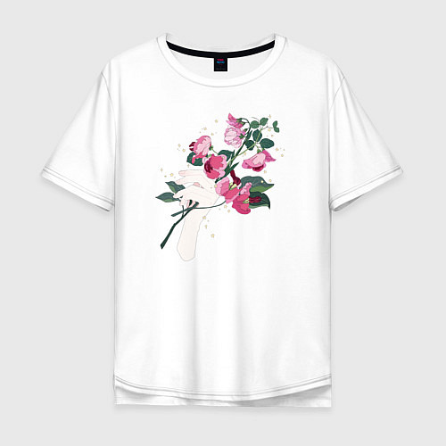 Мужская футболка оверсайз Flowers / Белый – фото 1