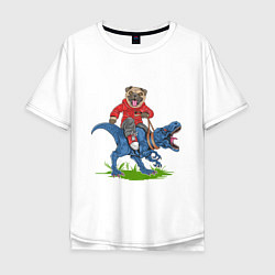Мужская футболка оверсайз Мопс на динозавре