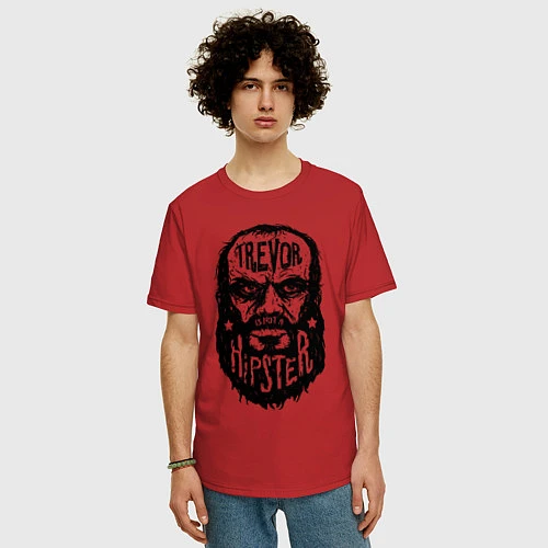 Мужская футболка оверсайз TREVOR IS NOT A HIPSTER / Красный – фото 3