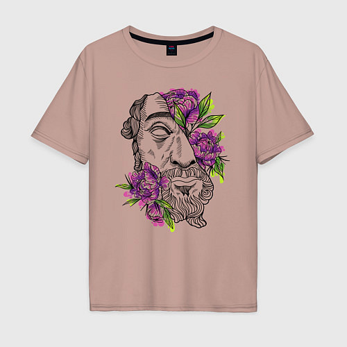 Мужская футболка оверсайз Sculpture and flowers / Пыльно-розовый – фото 1