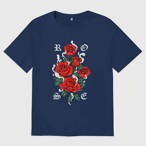 Мужская футболка оверсайз РОЗЫ ROSES SMOKE / Тёмно-синий – фото 1