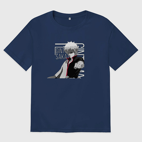 Мужская футболка оверсайз Гинтама / Тёмно-синий – фото 1