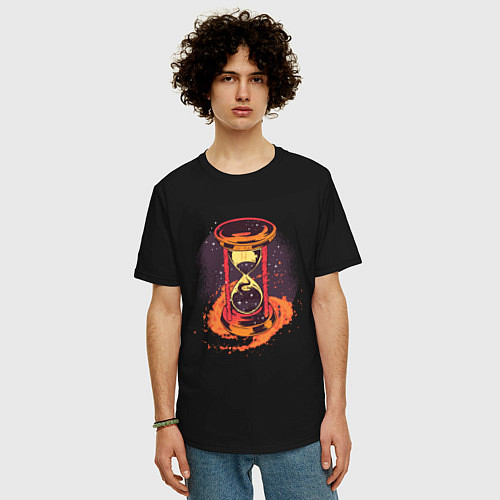 Мужская футболка оверсайз Галактические Песочные часы / Черный – фото 3