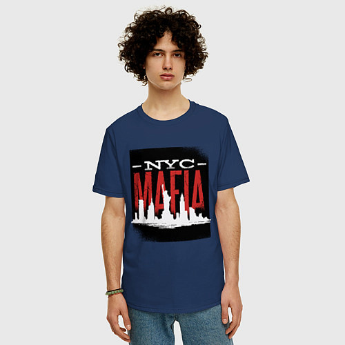 Мужская футболка оверсайз New York Mafia / Тёмно-синий – фото 3