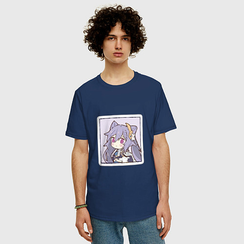 Мужская футболка оверсайз Кэ Цин / Тёмно-синий – фото 3