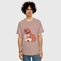 Футболка оверсайз мужская Лис и зайка, цвет: пыльно-розовый — фото 2