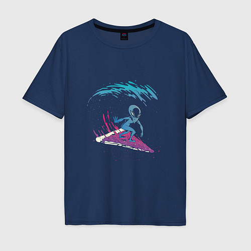 Мужская футболка оверсайз Инопланетный серфинг на пицце / Тёмно-синий – фото 1
