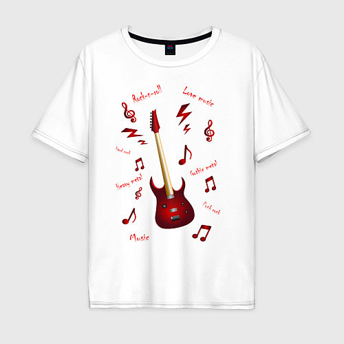 Мужская футболка оверсайз Красная гитара Рок музыка / Белый – фото 1