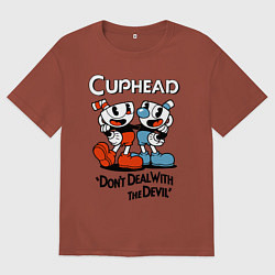 Футболка оверсайз мужская Cuphead, Dont deal with devil, цвет: кирпичный