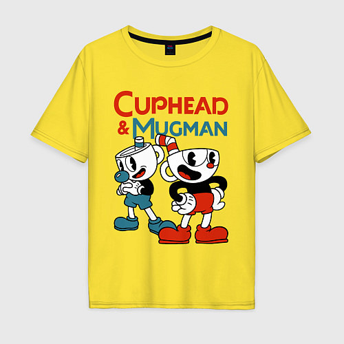 Мужская футболка оверсайз Cuphead & Mugman / Желтый – фото 1