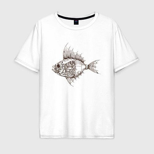 Мужская футболка оверсайз Стимпанк Рыба Steampunk Fish Z / Белый – фото 1