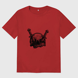 Футболка оверсайз мужская Череп с ножами, цвет: красный