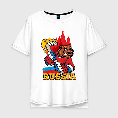 Мужская футболка оверсайз Хоккей Россия / Белый – фото 1