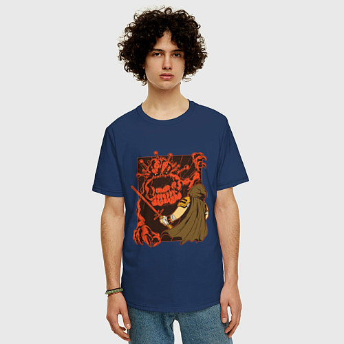 Мужская футболка оверсайз Галактический Коронавирус / Тёмно-синий – фото 3