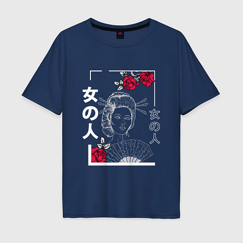 Мужская футболка оверсайз Vaporwave Japanese Geisha / Тёмно-синий – фото 1