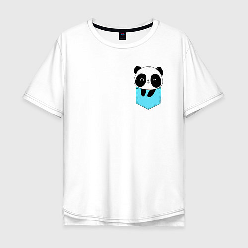 Мужская футболка оверсайз Панда милашка в кармашке / Белый – фото 1