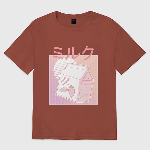 Мужская футболка оверсайз Vaporwave Strawberry Milk / Кирпичный – фото 1