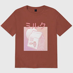 Футболка оверсайз мужская Vaporwave Strawberry Milk, цвет: кирпичный