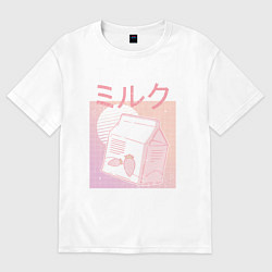 Футболка оверсайз мужская Vaporwave Strawberry Milk, цвет: белый