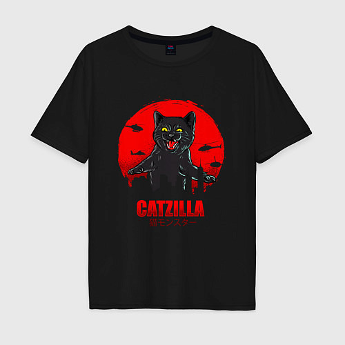 Мужская футболка оверсайз КОТЗИЛЛА CATZILLA / Черный – фото 1