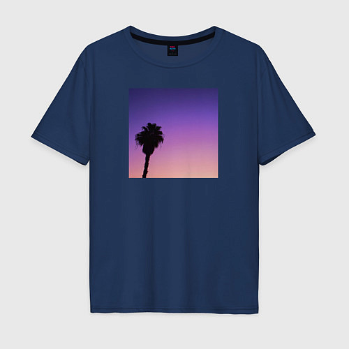 Мужская футболка оверсайз Пальма на закате / Тёмно-синий – фото 1