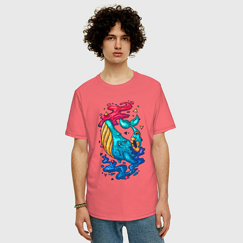Мужская футболка оверсайз Радужный кит / Коралловый – фото 3