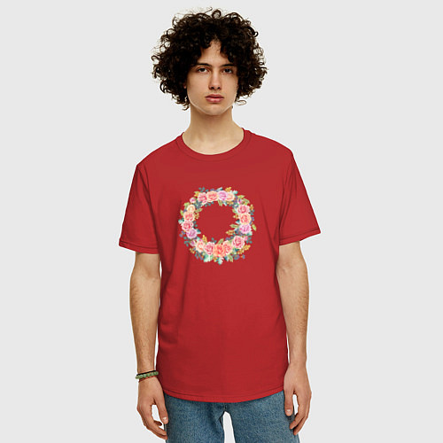 Мужская футболка оверсайз Цветочный Венок / Красный – фото 3