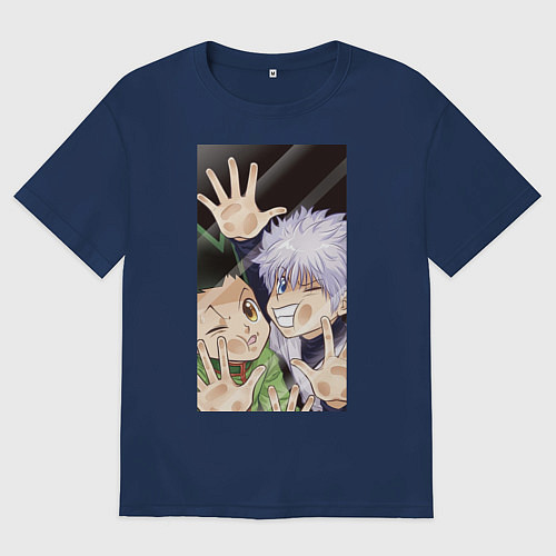 Мужская футболка оверсайз Гон и Киллуа Охотник х Охотник / Тёмно-синий – фото 1