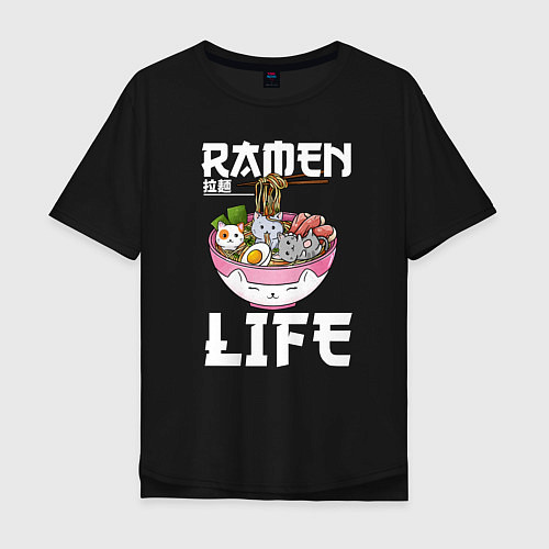 Мужская футболка оверсайз Ramen life / Черный – фото 1