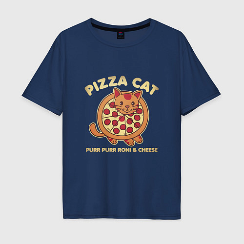 Мужская футболка оверсайз Pizza Cat / Тёмно-синий – фото 1