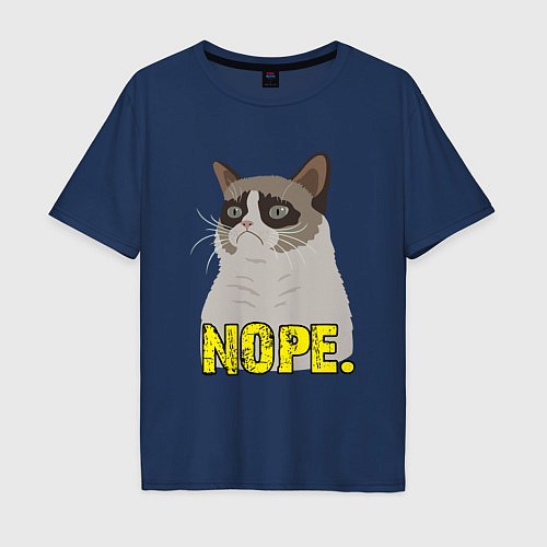 Мужская футболка оверсайз Nope Cat / Тёмно-синий – фото 1