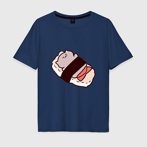 Мужская футболка оверсайз Суши котик / Тёмно-синий – фото 1