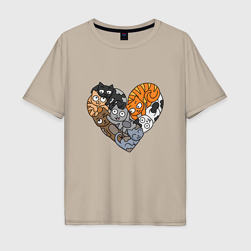 Мужская футболка оверсайз Cats Lover / Миндальный – фото 1