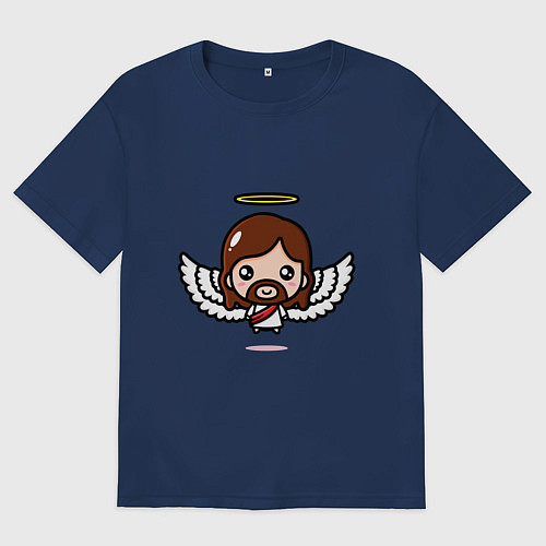 Мужская футболка оверсайз Иисус с крыльями / Тёмно-синий – фото 1