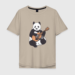 Футболка оверсайз мужская Панда гитарист Panda Guitar, цвет: миндальный