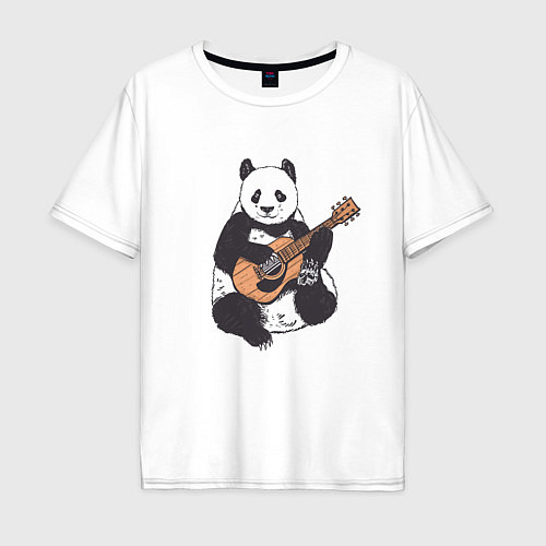 Мужская футболка оверсайз Панда гитарист Panda Guitar / Белый – фото 1