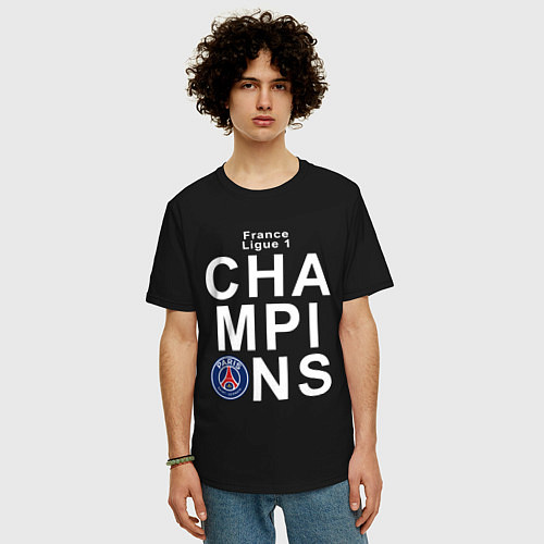 Мужская футболка оверсайз PSG CHAMPIONS / Черный – фото 3