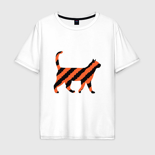 Мужская футболка оверсайз Black-Orange Cat / Белый – фото 1