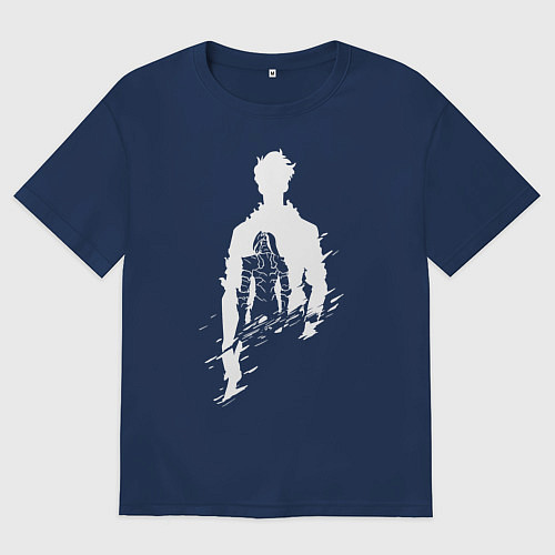 Мужская футболка оверсайз СОН ДЖИН ВУ SOLO LEVELING / Тёмно-синий – фото 1