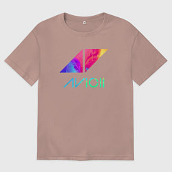 Футболка оверсайз мужская AVICII RAIBOW, цвет: пыльно-розовый