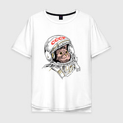 Футболка оверсайз мужская СССР Кот космонавт, цвет: белый